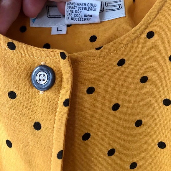 Vintage Rare Button Dwn Yellow Pockets PolkaDot T - Picture 5 of 8